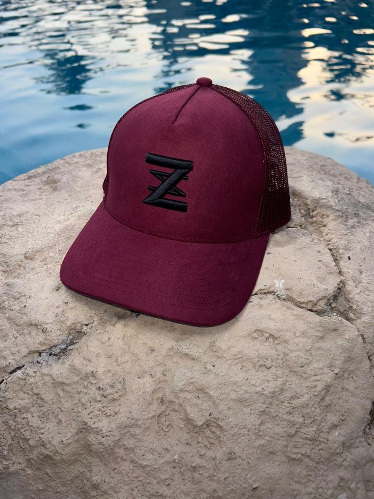 Suede Burgundy logo cap.