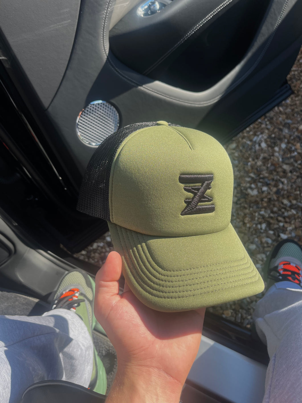 Khaki padded trucker.
